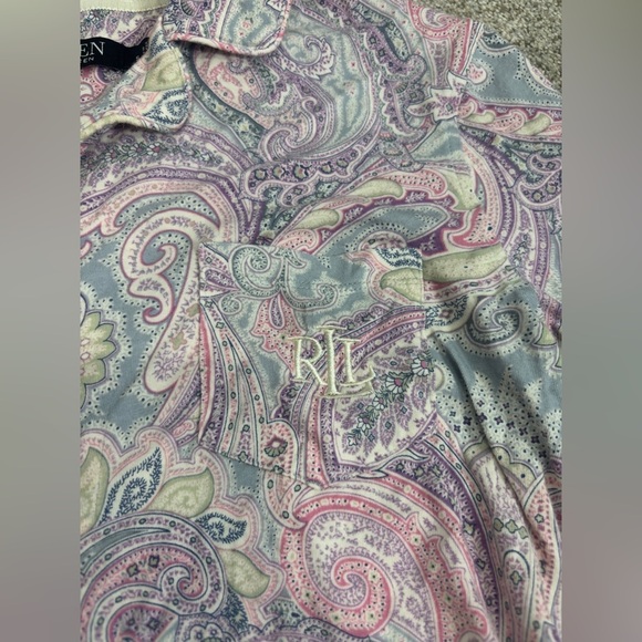 Lauren Ralph Lauren Long Sleeve Paisley Button Down Pajama Set Women’s Small - Picture 9 of 11